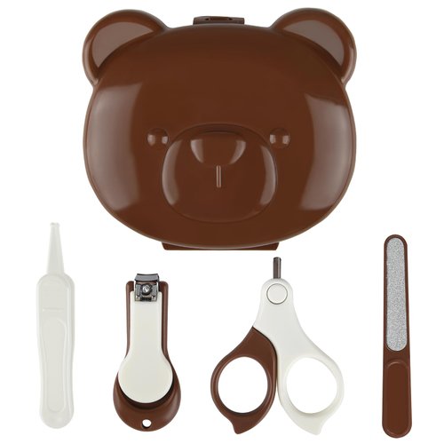 Baby Nail Kit, Baby Manicure Kit and Pedicure Kit with Cute Bear Shape Case, 4-in-1 Kit with Baby Nail Clipper, Scissor, Nail File & Tweezer for Newborn, Infant, Toddler, Mothers Day Gifts(Brown)