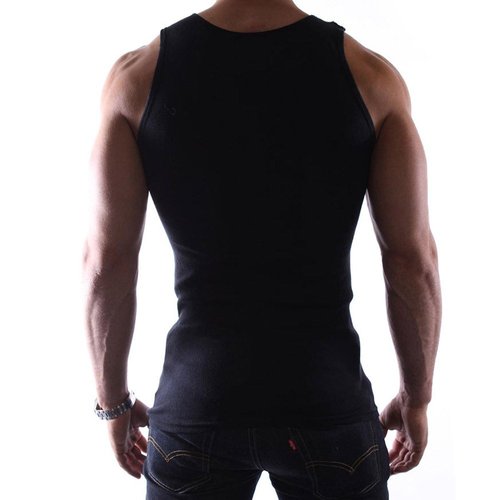 3Pc Cotton Mens A-Shirt Ribbed Tank Top Black L Sports Gym Clothing