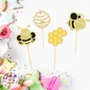 24Pcs Bumble Bee Cupcake Toppers Glitter Heart Honeycomb Bee Cupcake Picks BaBy Shower Cake Decorations for Bee Theme Baby Shower Kids Birthday Party Supplies