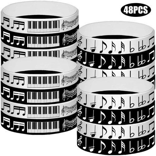 CupaPlay 48PCS Piano Notes Rubber Bracelets Silicone Wristbands Party Supplies -Piano Notes Theme Party Decorations Music Birthday Baby Shower Party Favors