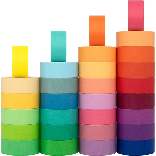 30 Rolls Washi Masking Tape Set, 15mm Wide Colorful Rainbow, Decorative Writable Craft Tape for DIY Scrapbook Designs