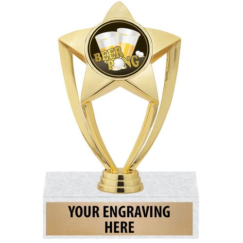 6" Gold Star Beer Pong Trophies - Beer Pong Champions Trophy Award