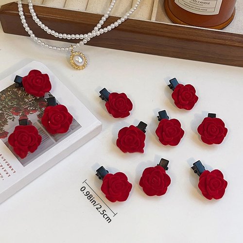 30 Pcs Red Mini Rose Flower Hair Clips, Brights Accessories Vintage Bridal Headpiece Brooch French Romanc Girls Wedding Mother's Day Halloween Birthday Valentine Christmas Party present