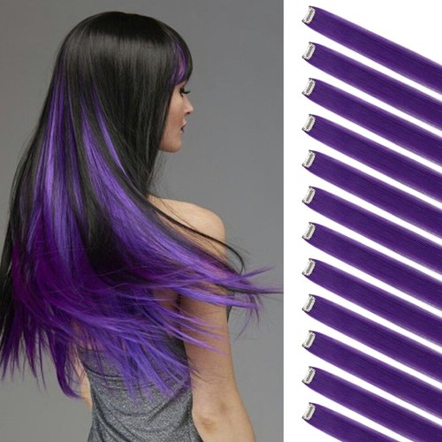 Felendy Colored Hair Extensions, 12 Pcs Purple Clip in Hair Extensions Highlight Colorful Straigh...