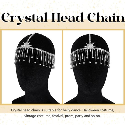 ACEDRE Rhinestone Star Head Chain Jewelry Silver Sparkly Crystal Bride Forehead Hair Chains Tassel Wedding Headpiece for Women