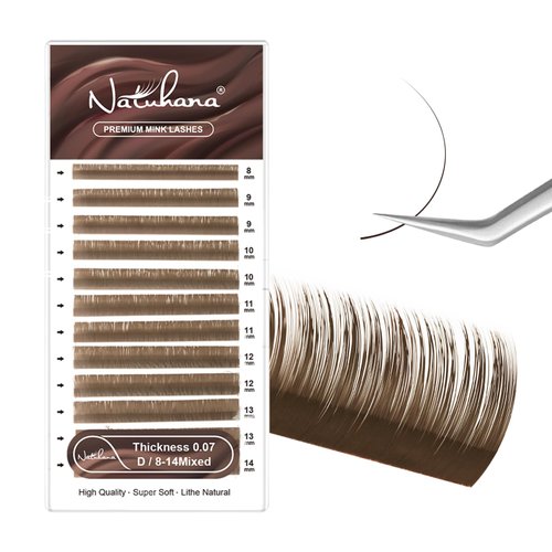 NATUHANA Colored Eyelash Extensions 0.07mm D Curl 8-14mm Mixed Tray Color Lash Supplies Individual Classic Colorful Lash Extensions Dark Brown Volume Lash Extensions (Caramel;0.07 D, 8-14 MIX)