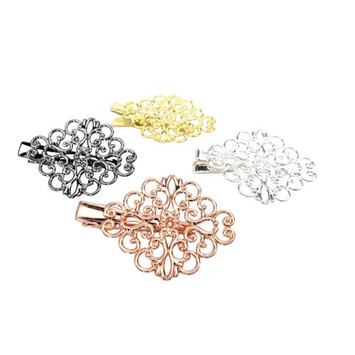 Antique style gold, silver or rose gold filigree alligator hair clip (Primary color: Silver)