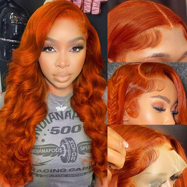 VKVL Ginger Lace Front Wigs Human Hair Pre Plucked 200% Density Hd Lace Front Wigs Human Hair 13x4 Ginger Orange Body Wave Lace Frontal Wigs Human Hair Colored Glueless Wigs 20 Inch