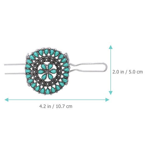 Beatifufu Hairpin Hair Barrettes Hair Clip Hair Pin Tiara Women Hair Accessory Chinese Style Headdress Hair Ornament Hair Holder Fork Vintage Zinc Alloy Miss Turquoise