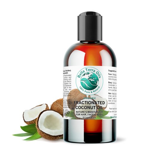 Bella Terra Oils - Organic Fractionated Coconut Oil 8 oz - Experience the Purity of Liquid Coconut, Bursting with Essential Fatty Acids, Elevate Your Skin Rituals