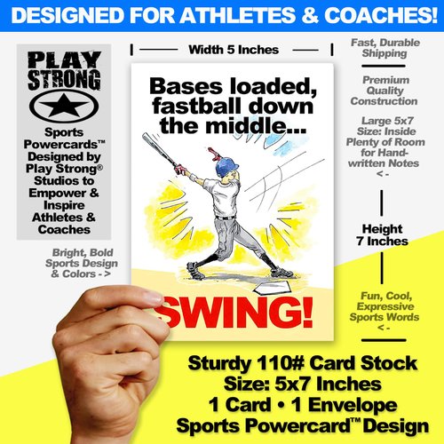 Play Strong Baseball Birthday Card 1-Pack (5x7) Power Player Illustrated Sports Birthday Cards Greeting Cards- Awesome for Baseball Players, Coaches and Fans Birthdays, Gifts and Parties!
