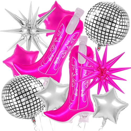 10 Pcs Pink Cowgirl Boot Balloons, Foil Disco Cowgirl Balloons Western Cow Decorations, Cowgirl Party Decorations for Birthday Party Last Rodeo Bachelorette Disco Western Cowgirl Theme Party Supplies
