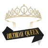 Black Birthday Sash and Crown for Women,Happy Birthday Sash for Women,Birthday Queen Sash and Crown,Birthday Tiara for Women,Happy Birthday Decorations for Women,Birthday Crown Adult Woman,Girls Tiara