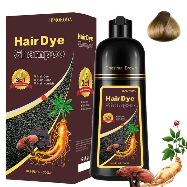 NCEPROHR Chestnut Brown Hair Color Shampoo, Instant Brown Hair Dye Shampoo 3 in 1 for Women & Men, Herbal Brown Shampoo Easy to Use & Long Lasting, 16.90 Fl OZ
