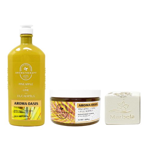 Bath & Body Works Aromatherapy Pineapple, Lime, Eucalyptus - Duo Gift Set - Body Wash and Sugar Body Scrub With a Natural Oats Soap.