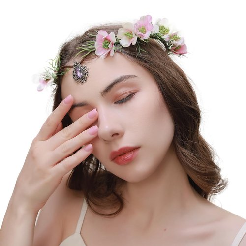 UEMIS Fairy Flower Crown Floral Headband Elf Headpiece Renaissance Headband for Women Girls Wedding Halloween Cosplay Photoshoot Props (Style A)