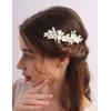 Rumtock Opal Crystal Beads Silver Leaf White Flower Hair Comb Side Headpiece for Wedding Brides Women Banquet Jewelry