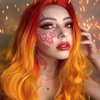 Orange Wig Ombre Lace Front Wigs Red Orange Long Silky Straight Free Part Handmade Pre Plucked Hairline Synthetic Heat Resistant Fiber Hair Wigs for Women Cosplay Daily 24 Inch