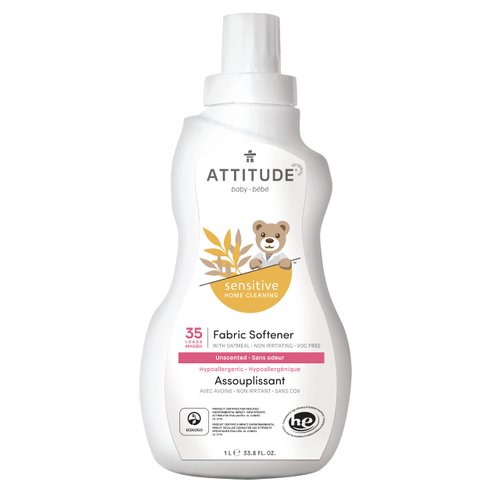 ATTITUDE Baby Fabric Softener for Sensitive Skin, Plant and Mineral-Based Ingredients, Vegan and Cruelty-free Household Products, Unscented, 35 Loads, 33.8 Fl Oz