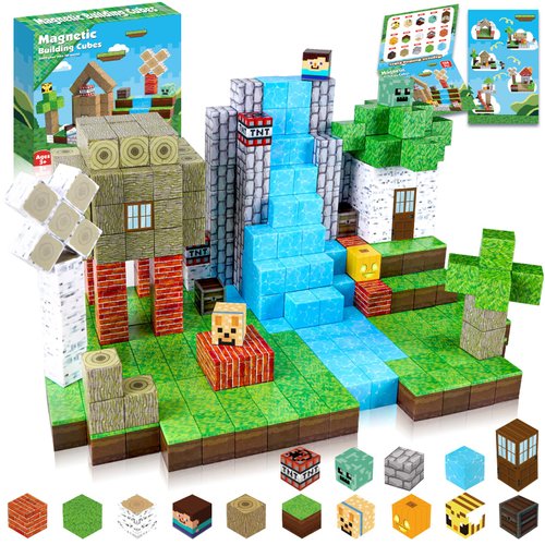 ToyUnited Magnetic Blocks-100PCS Magnetic Building Blocks Magnetic Cube Stacking, Build Forest World Set, STEM Montessori Sensory Toys for Kids Boys Girls Ages 3 4 5 6 7 8 9 10 Easter Birthday Gifts