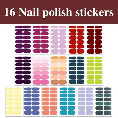 WOKOTO 16 Sheets Solid Nail Stickers Full Nail Wraps Gel Nail Strips Nail Polish Stickers For Kids Girls Nail Art Sticker Nails For Women Gel Nail Sticker Stick On Nails Solid Nail Polish Strips Wraps