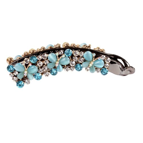 Ruihfas Crystal Rhinestone Hair Banana Clip Claw Barrette Hairpin for Women Hair Jewelry Accessories (Lake Blue)