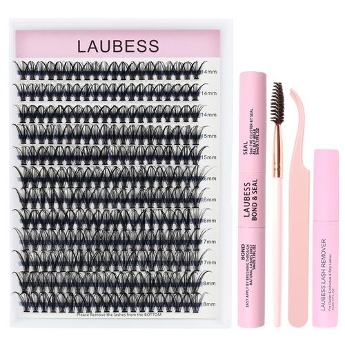 DIY Lash Extension Kit 40D Lash Clusters Kit Eyelash Extension Kit Individual Lashes Kit Bond and Seal Lash Glue Eyelash Remover for Extensions Tweezers Brush Lash Kit (Set 40D-0.05D-14-18Mix)