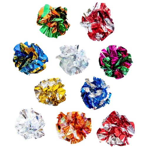 Luli & Cat 10-Pack Foil Crinkle Ball Toys - Interactive Cat Toys for Indoor Cats - Cat Ball Toy in Assorted Colors