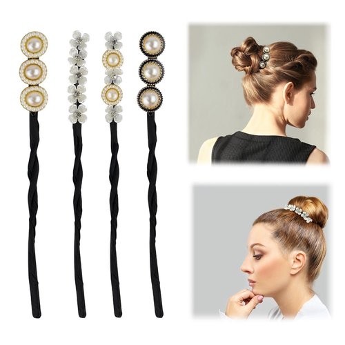 yuntop 4PCS Hair Bun Maker Donut Dacron Iron Resin Material - Lazy Hair Curler for Women Girl Hair Styling Accessories - French Hairstyle Twist Hair Tool - Black Color