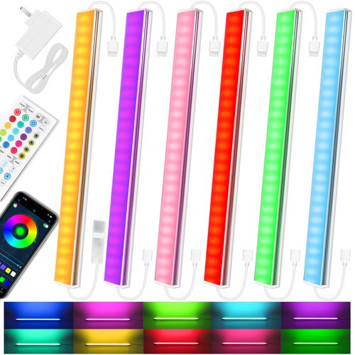 Benreom 6 Pcs RGB Under Cabinet Lights Kit, Smart App and Remote Control Under Cabinet Lighting, Dimmible Under Counter Lights for Kitchen, Plug in LED Lights for Cabinet, Counter, Workbench, Desk
