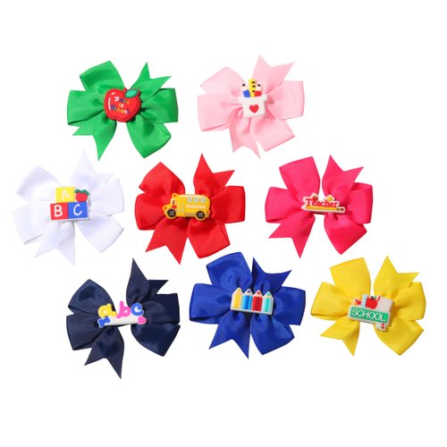 WRBAJIS 8Pcs Back to School Bow Hair Clips School Bus Pencil Hair Barrettes Grosgrain Ribbon Hair Bows Hair Accessories for Women Girls First Day of School Welcome Party