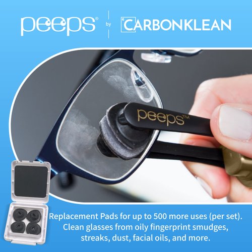 Peeps CarbonKlean Replacement Pads - For Eyeglasses, Reading Glasses, and More - Lens Cleaner With Carbon Microfiber Tech - 2 Count