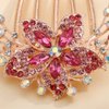 Aimimier Flower Crystal French Hair Comb Luxury Rhinestone Gem Side Combs Long Teeth Hair Pins Decorative Hair Accessories for Women Girls(Rose red)
