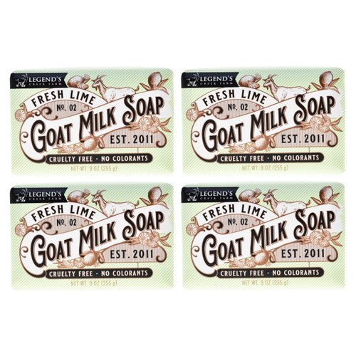 Legend's Creek Farm Goat Milk Soap - Triple Milled Moisturizing Soap Bar for Hands and Body - 9 Oz Creamy Lather, Nourishing, Natural Soap for Sensitive Skin (Fresh Lime, Pack of 4)