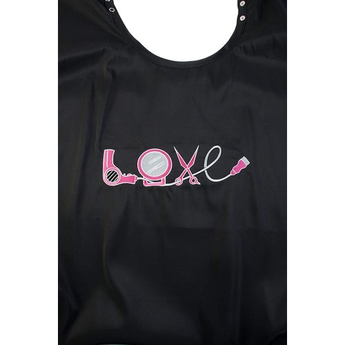 Betty Dain Embroidered Love Cutting/Styling Cape, Stylish, Lightweight Iridescent Fabric with Embroidered Decal, Versatile Color and Water-Resistant, Snap Neck Closure, Black/Multi, 45 x 60