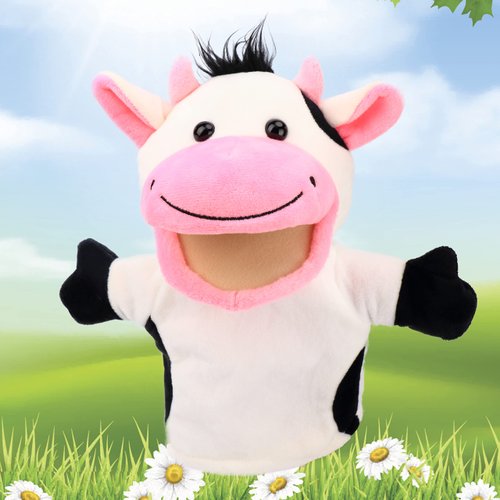 Easfan Plush Cow Hand Puppet with Movable Mouth and Arms Interactive Stuffed Animal Toy for Role Play Storytelling Pretend Play Gifts for Kids Boys Girls on Birthday Christmas, 10''