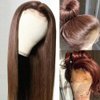 sdamey 13x6 Straight Wigs Chocolate Brown Transarent HD Lace Front Wigs Human Hair with Baby Hair 180 Density Straight Glueless Wigs Pre Plucked Hairline 4# Brown Color (26 Inch, 4 Brown)