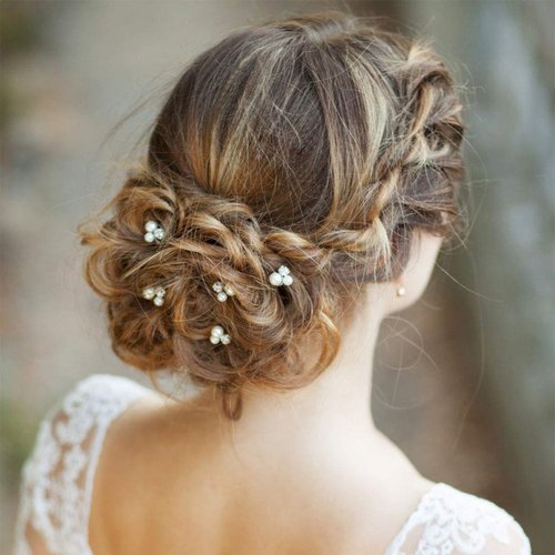 Barode Peals Wedding Hair Pins Rhinestones Bridal Hairpieces Gem Pearl U Pins Bride Hair Accessories for Women and Girls （5 Pcs）