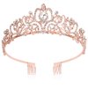 Tiara Crown for Women,Rhinestone Crystal Tiara Crown with Comb Princess Pageant Tiara Headband Rose Gold