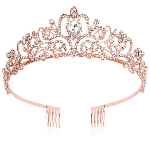 Tiara Crown for Women,Rhinestone Crystal Tiara Crown with Comb Princess Pageant Tiara Headband Rose Gold