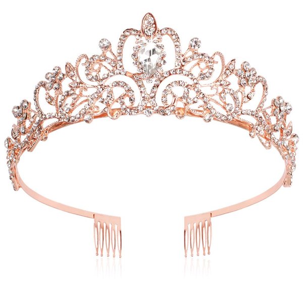 Tiara Crown for Women,Rhinestone Crystal Tiara Crown with Comb Princess Pageant Tiara Headband Rose Gold