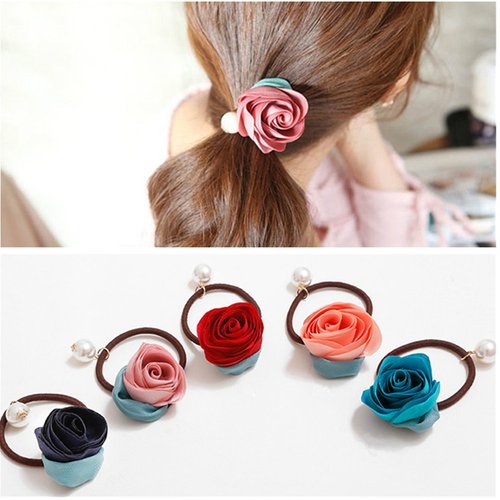 Ruihfas 5Pcs Girls Women Pearls Flower Hair Accessories Elastic Hair Ties Hair Ropes Fashion Headbands Ponytail Holders Hair Rings Hairband