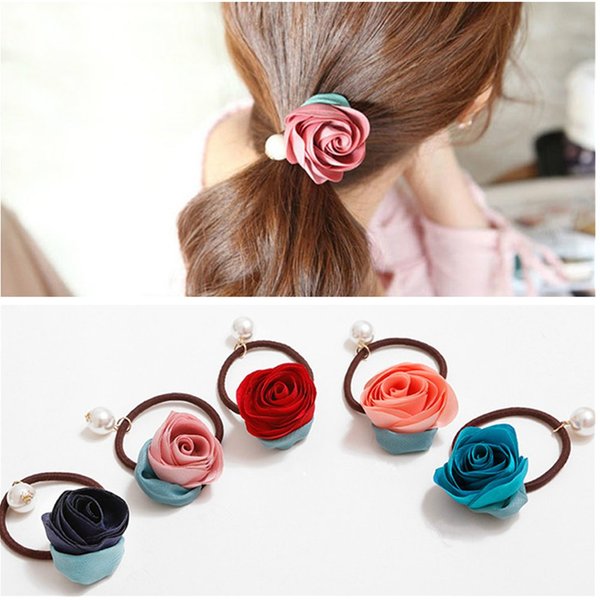 Ruihfas 5Pcs Girls Women Pearls Flower Hair Accessories Elastic Hair Ties Hair Ropes Fashion Headbands Ponytail Holders Hair Rings Hairband