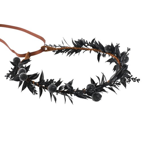KorViSHOW Fairy Flower Crown Wedding Headband - Black Adjustable Floral Renaissance Wreath Accessories Elf Headpiece Boho Garland for Women Girls Renaissance Festival Photography Props