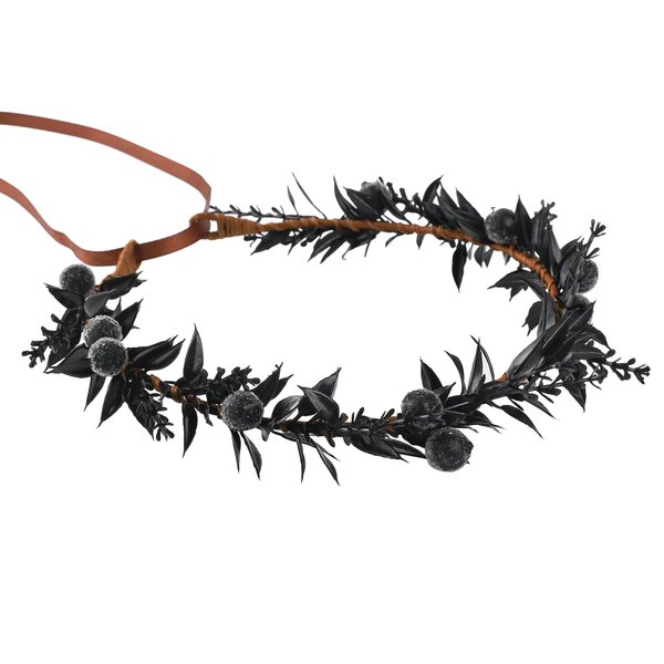 KorViSHOW Fairy Flower Crown Wedding Headband - Black Adjustable Floral Renaissance Wreath Accessories Elf Headpiece Boho Garland for Women Girls Renaissance Festival Photography Props