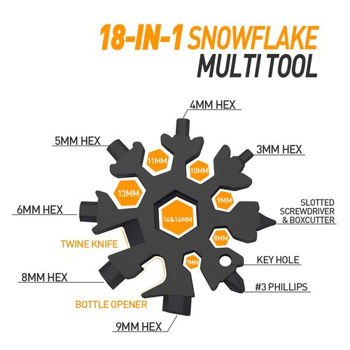 Hinshark Gifts for Men, 18-in-1 Snowflake Multitool, Birthday Gifts for Him, Cool Camping Gadgets Tools for Men, Mens Gifts for Dad, Boyfriend, Husband, Fathers Day Gift from Daughter