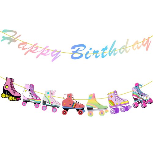 Birthday Roller Skate Party Banner Decorations, Colorful Roller Skate Party Decorations Glitter Roller Skate Hanging Decor, Roller Skating Themed Party Favors for Birthday Party Supplies