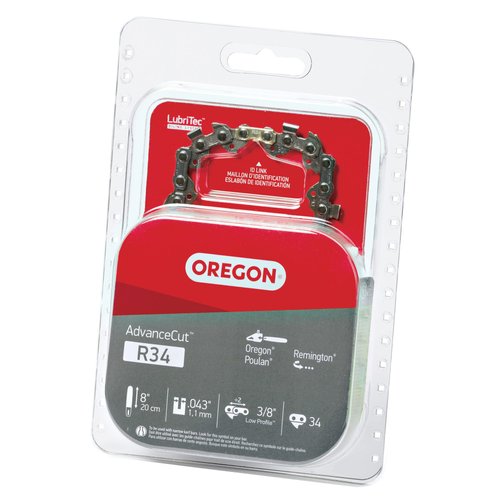 Oregon R34 AdvanceCut Replacement Chainsaw and Pole Saw Chain, for 8" Guide Bars, 34 Drive Links, Pitch: 3/8" Low Profile, .043" Gauge