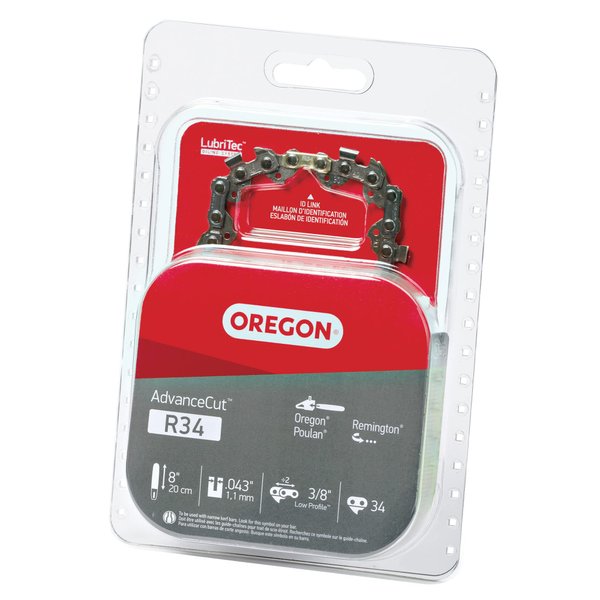 Oregon R34 AdvanceCut Replacement Chainsaw and Pole Saw Chain, for 8" Guide Bars, 34 Drive Links, Pitch: 3/8" Low Profile, .043" Gauge