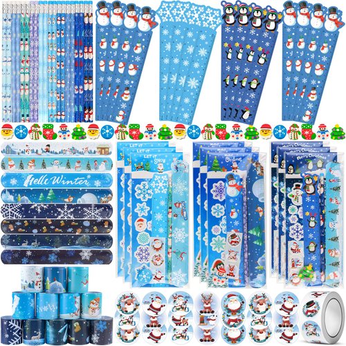 Christmas Stationery Party Favors for Kids, 24Pack Christmas Stationery Set With Pencils Stickers Erasers for Christmas Stocking Stuffers, Christmas Classroom Gifts Treats for Students Kids Bulk